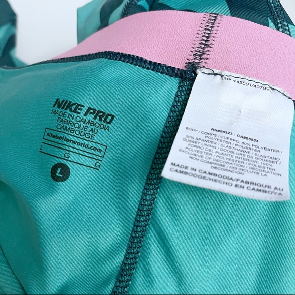 NIKE PRO Capri Leggings Large Green Teal Pattern - Picture 4 of 4